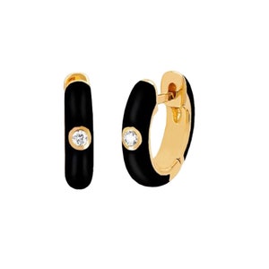 Pendientes de aro con diamantes, pendientes de aro con esmalte de diamantes, pendientes de plata de ley 925, pendientes de aro con esmalte de diamantes naturales, regalo para mujer EA-9435