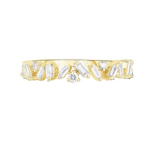 Baguette Diamond Zig Zag Ring, Diamond Baguette Ring, 14k Yellow Gold Ring, Natural Diamond Baguette Ring, Solid Gold Wedding Ring, RN-9354