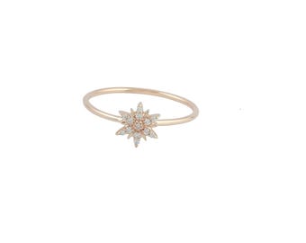 Diamant Blumen Pave Ring, 925 Sterling Silber, 14k vergoldet