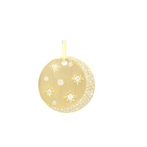 Natural Diamond Pendant, 14k Yellow Gold Pendant, Solid Yellow Gold Diamond Circle Star Moon Charm Pendant, Natural Diamond Pendant, PN-9131