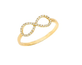 Pave Diamond Infinity Ring, 14k Yellow Gold