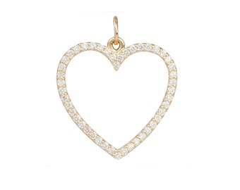 14k Solid Yellow Gold Pendant, Pave Diamond Heart Pendant, Gold Diamond Pave Heart Pendant, Solid Gold Diamond Pendant for Women, PN-4948