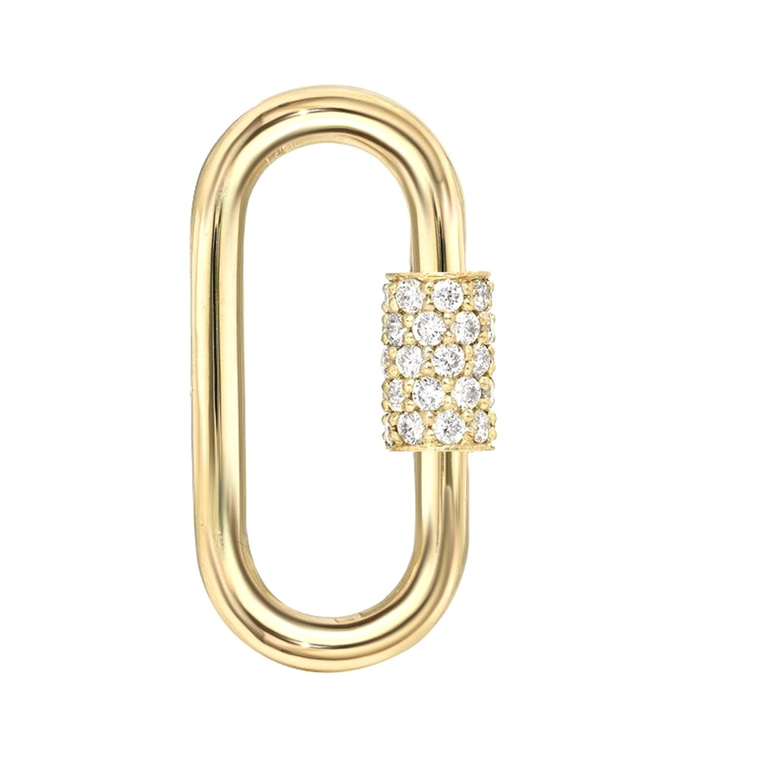 14k Solid Yellow Gold Carabiner Lock, Real Diamond Pave Finding - Etsy