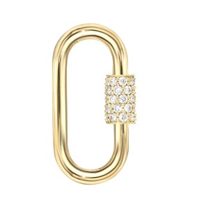 Natural Diamond Carabiner Lock, 14k Solid Yellow Gold Lock, Diamond Pave Carabiner Lock, Real Diamond Gold Carabiner Lock Finding, FI-8039