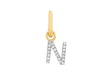 Colgante con inicial N de diamante en oro amarillo de 14k, dije personalizado