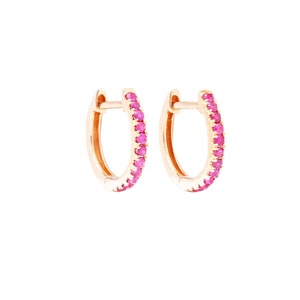Ruby Gemstone Hoop Earrings, Gemstone Huggie Earrings, Ruby Gemstone Hoop Earrings, Ruby Gemstone Huggie Earrings Gift for Mother, EA-6009