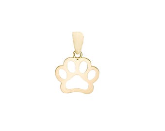 14k Yellow Gold Paw Print Pendant, Solid Gold Animal Charm