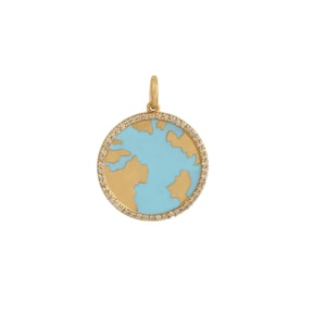Pendentif carte du monde en diamants naturels, breloque carte du monde en diamants, pendentif carte du monde en or jaune 14 carats, pendentif en or massif turquoise et pierres précieuses PN-9252