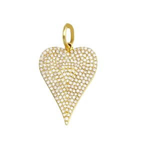Natural Diamond Pendant, 14k Yellow Gold Heart Pendant, Solid Yellow Gold Pendant, Real Diamond Heart Pendant, Diamond Pave Heart, PN-8405