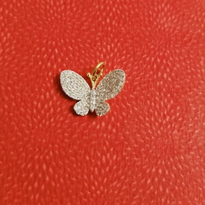 Natural Diamond Butterfly Pendant, Diamond Butterfly Pendant, Diamond Pave Charm, Diamond Pendant Love, 14k Yellow Gold Insect Charm PN-5051
