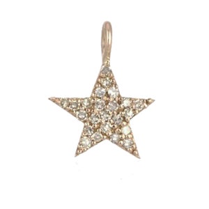 Pave Diamond Charm, Diamond Star Pendant, Diamond Star Mini Charm, 14k Yellow Gold Tiny Charm, Gold Star Charm Pendant Birthday Gift PN-4415