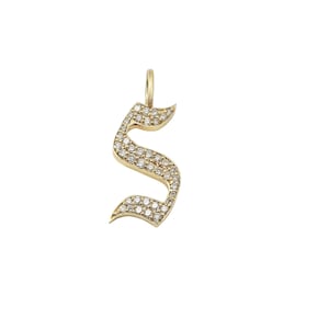 Dije de letra con diamante pavé, dije de inicial con diamante pavé, colgante con signo gótico de diamante, colgante con monograma personalizado de oro amarillo macizo, PN-4205