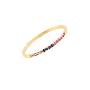 14k Yellow Gold Engagement Ring, Multi Gemstone Wedding Ring, Multi Sapphire Ring Band, 14k Solid Gold Diamond Ring for Women, RN-9421