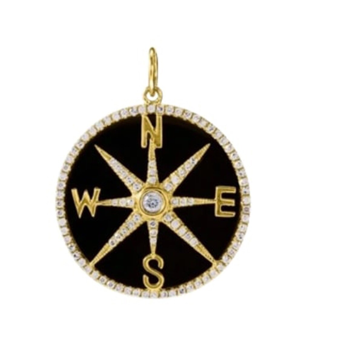 Tim Diamond Compas Pave Diamond Compass Pendant, 14k Yellow Gold, Black Onyx Medallion - Etsy