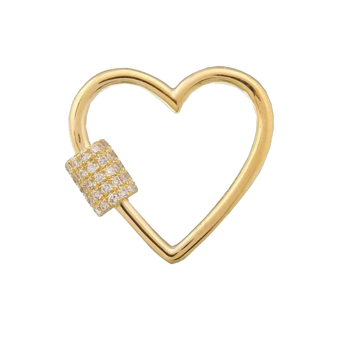 14k Yellow Gold Diamond Heart Carabiner Lock, Pave Diamond Finding - Etsy