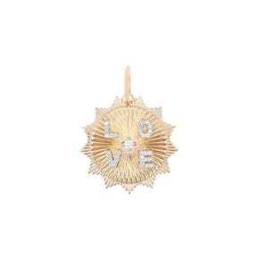 Natural Diamond Love Pendant, Pave Diamond Pendant, 14k Yellow Gold Charm Pendant, 14k Solid Gold Pendant, Diamond Love Pendant Girl PN-9094