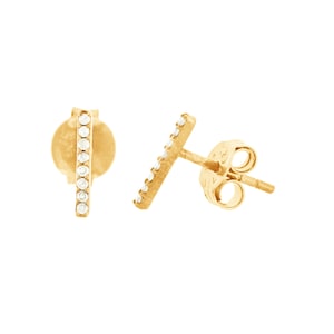 天然ダイヤモンド イヤリング、ダイヤモンド パヴェ バー スタッド、14K イエロー ゴールド ミニ スタッド イヤリング、ソリッド ゴールド スタッド イヤリング、ダイヤモンド バー スタッド、EA-5998