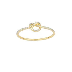 Natural Diamond Knot Ring, Pave Diamond Knot Ring, 14k Yellow Gold Ring, Dainty Gold Knot Ring, Natural Diamond Eternity Ring Women, RN-9326