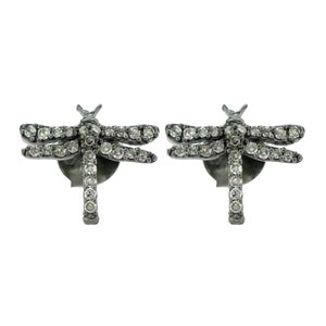 Pave Diamond Stud Earrings, Diamond Pave Dragonfly Stud Earrings, 925 Silver Tiny Earrings, Pave Diamond Dragonfly Mini Earrings, EA-4392