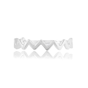 Plain Solid Gold Zig Zag Ring, 14k White Gold Ring, Highs and Lows Wave Women Ring, Handmade Engagement Ring, 14k Gold Ring Women, RN-8184