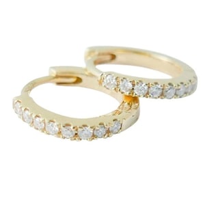 Pave Diamond Earrings, Pave Diamond Hoop Earrings, Natural Diamond Mini Huggie Earrings, Diamond 14k Yellow Gold Hoop Earrings Women EA-9074