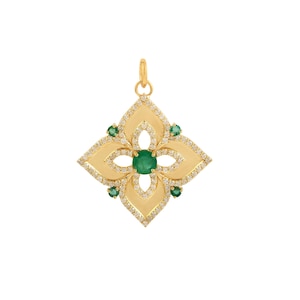 Pave Diamant Anhänger, Diamant Smaragd Anhänger, 14k Gelbgold Charm Anhänger, Massivgold Diamant Anhänger, Edelstein Smaragd Anhänger, PN-8351