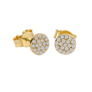 Pave Diamond Stud Earrings, 14k Solid Yellow Gold Earrings, Natural Diamond Mini Stud Earrings, Gold Diamond Disc Earrings for Women EA-1056