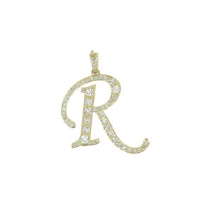 Colgante con letra R de diamante pavé, dije inicial de diamante pavé, colgante con monograma de diamante, colgante personalizado de oro amarillo macizo de 14 k para mujer PN-9560