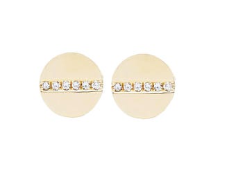 Pendientes minimalistas con pavé de diamantes en oro amarillo de 14k