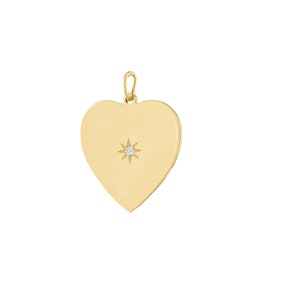 14k Yellow Gold Pendant, Solid Yellow Gold Heart Charm, Gold Single Diamond Heart Pendant, 14k Gold Diamond Heart Pendant for Women, PN-9379
