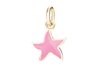 Ciondolo a stella in oro giallo 14 carati e smalto rosa
