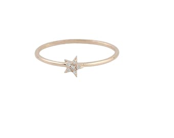 Diamant Pave Stern Ring, 14k Gold, 0,04ct Diamant