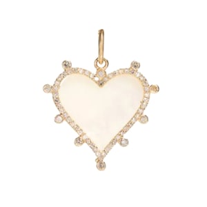 Pave Diamond Pendant, Diamond Heart Pendant, Mother of Pearl Pendant, 14k Solid Yellow Gold Pendant, Gemstone Diamond Heart Pendant, PN-9183