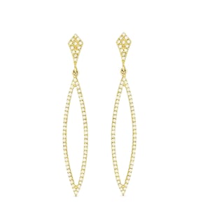 Pave Diamond Earrings, 14k Yellow Gold Dangle Earrings, Natural Diamond Dangle Earrings, Solid Yellow Gold Earrings Gift for Women, EA-9529