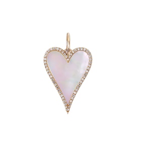 Natürlicher Diamant Herz Anhänger, Diamant Perlmutt Anhänger, 14 Karat Gelbgold Herz Anhänger, 14 Karat Massivgold Anhänger Geschenk für Frauen PN-8408
