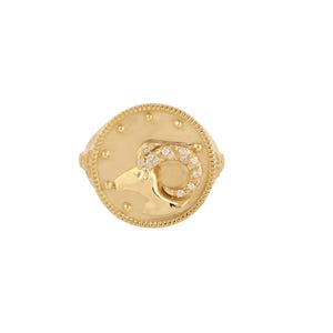 Pierścionek z brylantami zodiaku Baran, 14-karatowy żółty złoty pierścień Baran, 14-karatowy złoty pierścień astrologiczny, prawdziwy diamentowy pierścień zodiaku prezent dla kobiet, RN-11005