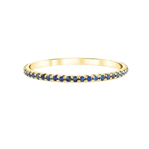 14k Yellow Gold Eternity Ring, Blue Sapphire Gemstone Band Ring, Gemstone Engagement Ring, 14k Solid Gold Eternity Band Ring Women, RN-5534