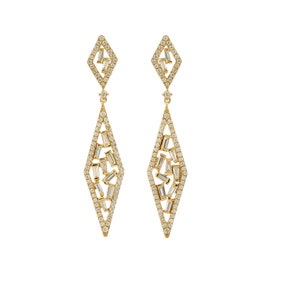 Pave Diamond Earrings, Diamond Dangle Earrings, 14k Yellow Gold Earrings, Diamond Baguette Earrings, 14k Yellow Gold Earrings Women, EA-8202