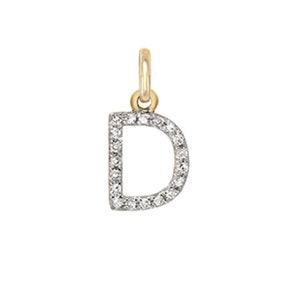 Colgante con inicial de diamante pavé, colgante con letra de diamante pavé, dije de diamante natural, dije de diamante D en oro de 14 k, colgante de oro de 14 k PN-4568