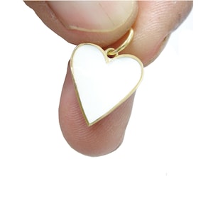 Schlichter Goldherz Anhänger, 14k Gelbgold Emaille Anhänger, solider Gelbgold weißer Emaille Herz Anhänger, Schlichter Goldherz kleiner Anhänger, PN-1988