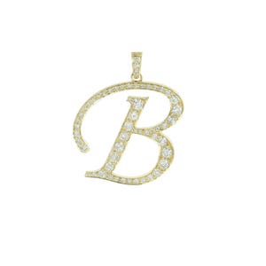 Pave Diamant Buchstabe B Anhänger, Pave Diamant Initial Charm, Diamant Monogramm Anhänger, 14 Karat massivem Gelbgold Personalisieren Anhänger Frauen PN-9562