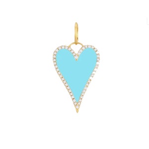 14k Gelbgold Herz, Gold Herz Charm Anhänger, Türkis Edelstein Mini Anhänger, Pave Diamant Herz Anhänger Geschenk für Liebe, PN-4618