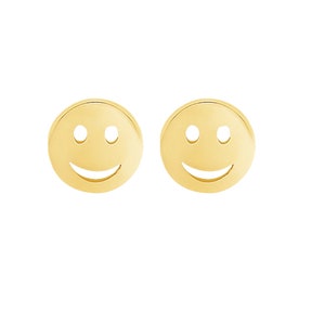 Plain Gold Smiley Face Stud Earrings, Tiny Smiley Face Studs, 14k Yellow Gold Mini Stud Earrings, Plain Gold Smiley Emoji Earrings, EA-8318