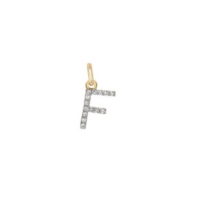 Dije de inicial con diamante natural, dije de diamante pavé, dije de letra F personalizable, colgante de alfabeto personalizado en oro de 14k con diamante real, PN-4570