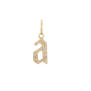 Colgante gótico con inicial de diamante, colgante de oro amarillo de 14 k, colgante con palabra pavé de diamantes, colgante personalizado con letra gótica de oro y diamantes, PN-9119