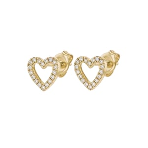 Pave Diamond Earrings, Diamond Heart Earrings, 14k Yellow Gold Mini Heart Stud Earrings, Natural Diamond Heart Stud Earrings Women, EA-2981