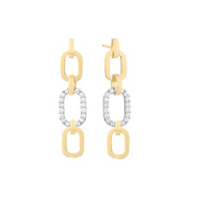 Natürliche Diamant Ohrringe, 14k Gelbgold Ohrringe, 14k Gold Rechteckige Link Ohrringe, Gold durchbohrte Ohrringe, Goldketten Ohrringe, EA-9505