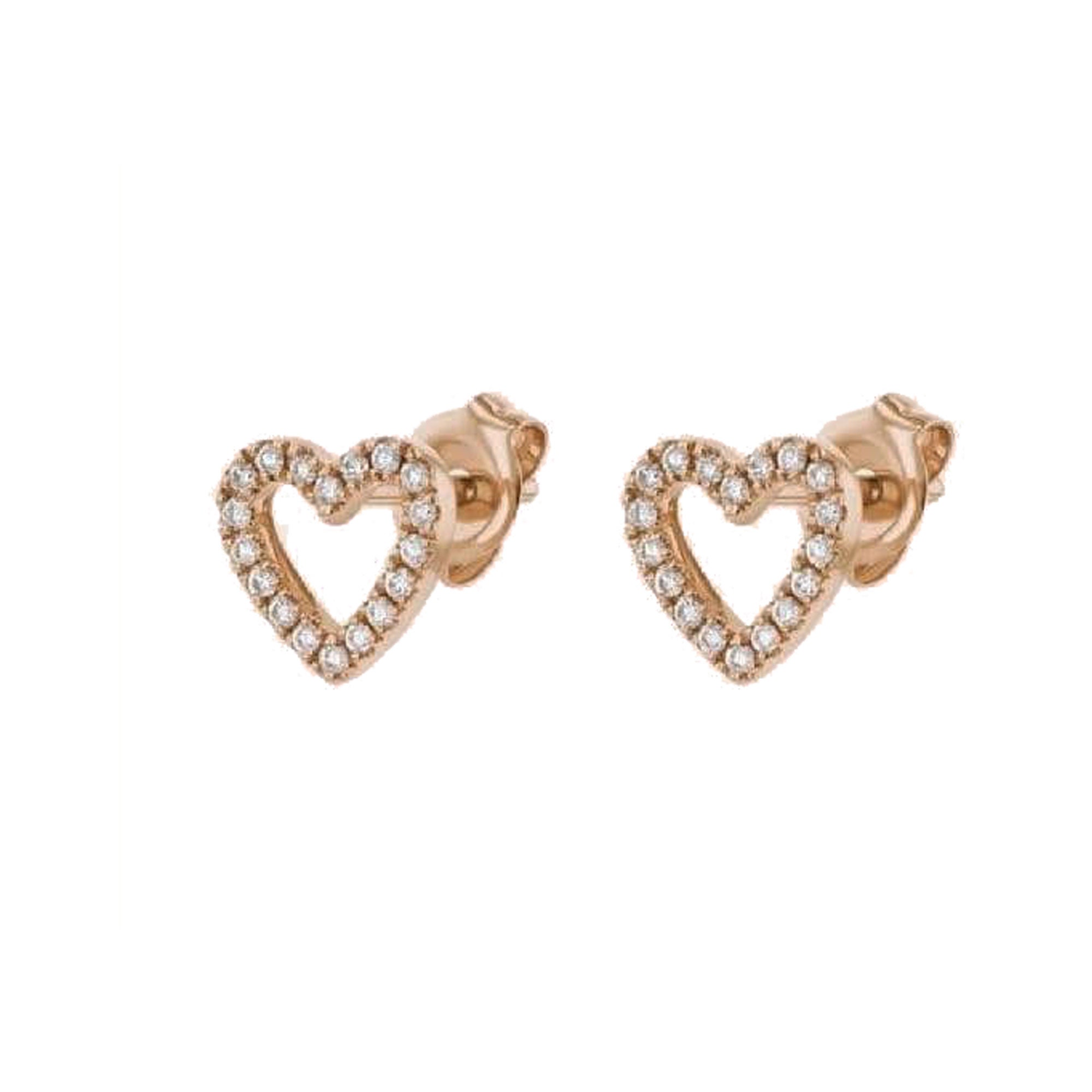 Pave Diamond Earrings, Diamond Heart Earrings, 14k Yellow