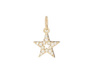 14k Gold Pave Diamond Star Pendant Charm, Minimalist Celestial Jewelry