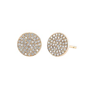 Natural Diamond Stud Earrings, Real Diamond Disc Earrings, Diamond Pave Circle Earrings, 14k Yellow Gold Diamond Stud Earrings, EA-5449